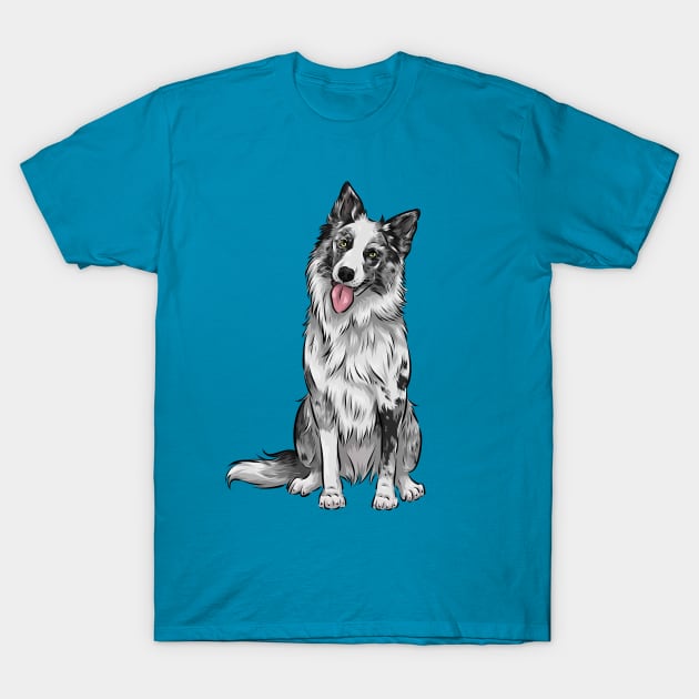 Cute Blue Merle Border Collie Dog T-Shirt by Shirin Illustration